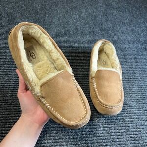 UGG Ansley Moccasin Slipper Loafers Womens Size 7 Chestnut‎ Tan Suede Shearling